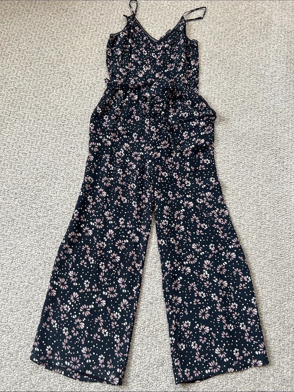Love Sam Black Jumpsuit with Pink Floral Print